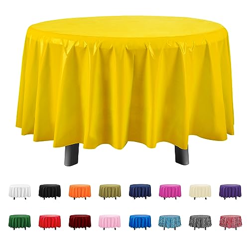 Eleclassi Yellow 6 Pack Premium Round Disposable Plastic Tablecloth - 84 Inch Round Plastic Table Cloths for Parties Disposable Tablecloth - Round Plastic Tablecloth - Yellow Round Tablecloth - color: Yellow