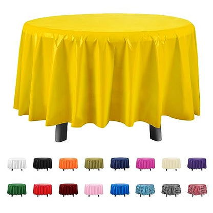 Eleclassi Yellow 6 Pack Premium Round Disposable Plastic Tablecloth - 84 Inch Round Plastic Table Cloths for Parties Disposable Tablecloth - Round Plastic Tablecloth - Yellow Round Tablecloth - color: Yellow