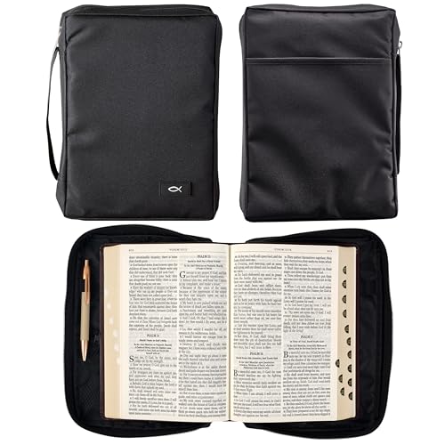 Promo Poly-Canvas Bible / Book Cover w/Fish Applique (Medium, Black) - color: Black/Jesus Fish #1, size: Medium