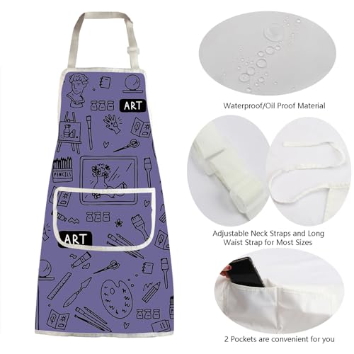 MBMSO Painting Artist Apron with Pockets Artist Painter Gifts Art Lover Gift for Art Teacher Student Painter Apron Waterproof - color: Art A-purple2