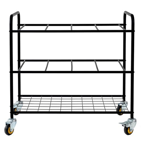 MyGift Yoga Mat Storage Rack with 4 Caster Wheels, Matte Black Rolling Yoga Mat Holder for Floor Workout Exercise Gym, Foam Roller Organizer