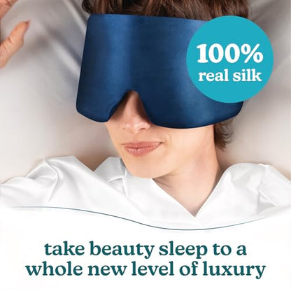 Homedics 100% Silk Sleep Mask, Mulberry Silk, Total Blackout, Nonslip Grip, Adjustable Strap for Custom Fit, Hand Washable, Comfortable for Travel & Home - Midnight Blue - color: Midnight
