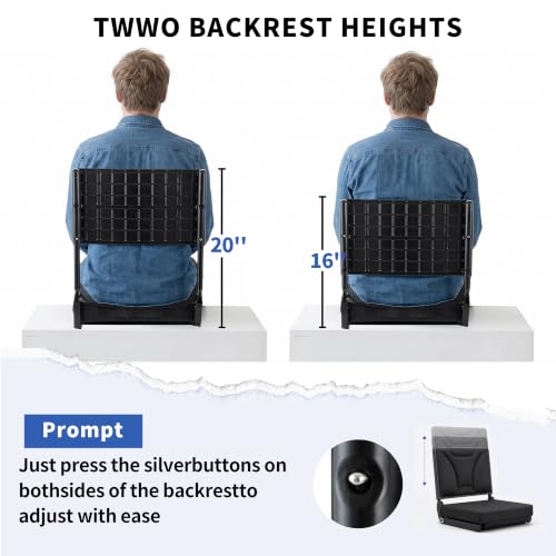 Stadium Seats with Back Support, Height & Angle Adjustable Reclining Backrest, Ultra-Soft Multi-Layer Foam Cushion, Portable Bleacher Chairs for Sports Events,Outdoor Camping & Concerts