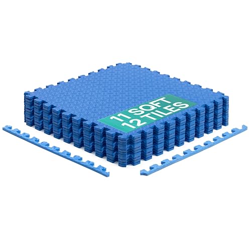 Yes4All EVA Interlocking Mats, Puzzle Floor Tiles, Foam Floor Padding with Border for Furniture, Home Space, Living Room, Garage 11,15,32,99 SQFT - color: Blue, style: 7/16" Thickness, 11 SQFT