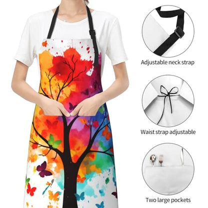 Artist Painting Apron with 2 Pockets Painters Art Aprons Gifts for Women Men - color: Colorful Tree With Butterfly