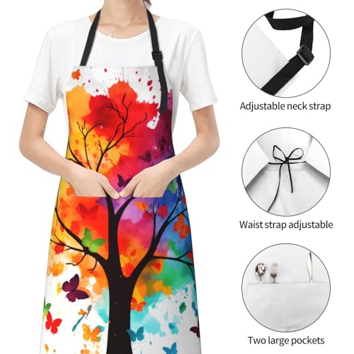 Artist Painting Apron with 2 Pockets Painters Art Aprons Gifts for Women Men - color: Colorful Tree With Butterfly