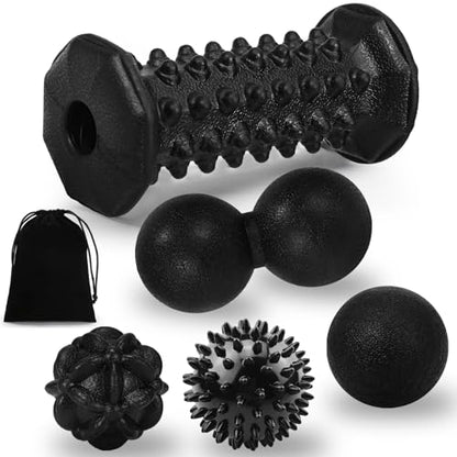 5-in-1 Foot Massager Roller Set for Plantar Fasciitis & Heel Pain Relief | Deep tissue massage for feet, calf, arch and heel pain. for plantar fasciitis relief, home, office and travel use - color: 5-piece Set(black)
