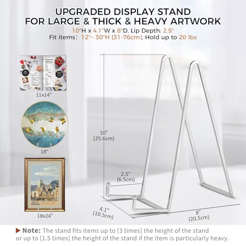 Large Plate Holder Display Stand - 10 inch Tall Plate Stands for Display - Metal Picture Frame Stand - Big Tabletop Easel Stand for Decorative Plates | Platter | Book | Plaque | Tile - 2 Pack - Silver - color: Silver 10 Inch-2