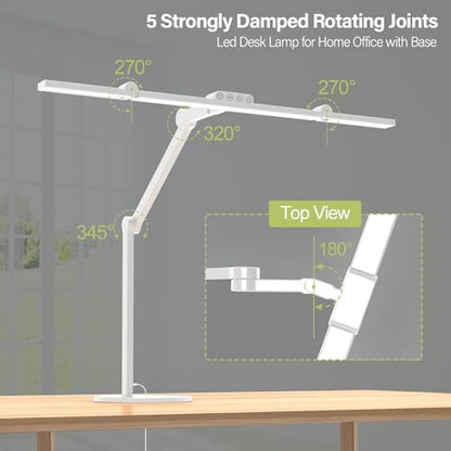 Led Desk Lamp with Atmosphere Lighting, Rotatable Tall Architect Desk Lamp for Home Office with Swing Arm, 24W Bright Auto Dimming Adjustable Computer Light with Base for Table - color: White