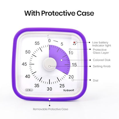 Yunbaoit Visual Timer for Kids, Silent 60-min Countdown Timer, Purple - color: Purple