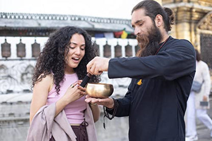 Tibetan Singing Bowl Set - Easy To Play for Beginners - Authentic Handcrafted Mindfulness Meditation Holistic Sound 7 Chakra Healing Gift by Himalayan Bazaar (5") - color: Gold - 5 Inch