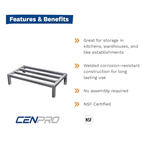 CenPro Commercial NSF Aluminum Dunnage Rack - 1,500 lb. Weight Capacity - 36"x24"x8" (28W-136) - size: 36x24x8"