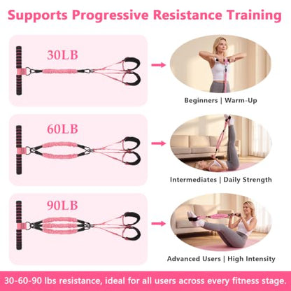 Pedal Resistance Band with Handle, Upgraded 6-Tube Exercise Bands - color: Upgraded Pink