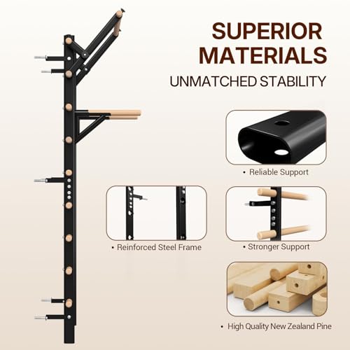 GMWD Swedish Ladder, Stall Bar, Suspension Trainer with Pull-Up Bar and Dip Bar Attachments, Wooden Stall Bar with 9 Strategic Rods for Core Strengthening and Stretching Balanced for Body Exercises