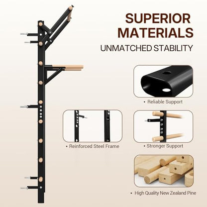 GMWD Swedish Ladder, Stall Bar, Suspension Trainer with Pull-Up Bar and Dip Bar Attachments, Wooden Stall Bar with 9 Strategic Rods for Core Strengthening and Stretching Balanced for Body Exercises