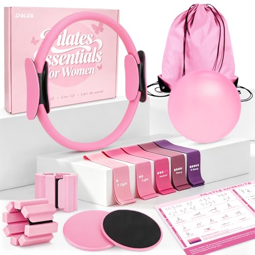 Pilates Kit for Women – Pilates Equipment for Home Workouts with 14" Pilates Ring & Mini Ball, Resistance Bands, Ankle Weights & Sliders for Full Body Toning, Strength & Flexibility