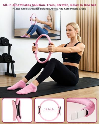 lucdnc Pilates Kit for Home 24 Pcs, 14" Circles & 8" Yoga Ball