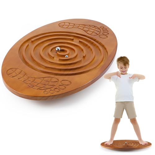 JellyArch Maze Balance Board for Kids Wobble Wooden Board with 2 Beads for Toddlers, Teens, Adult, Leg Workout, Exercise Training, Physical Therapy, Body Weight Fitness, Skiing, Surfing, Skateboarding