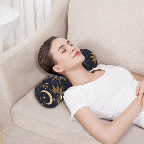 Purple Boho Sun Moon Neck Roll Pillow Bolster Round Health Memory Foam Long Cervical Cylinder Pillows with Removable Washable Cover for Body Bed Legs Back Yoga - color: Purple Boho Sun Moon
