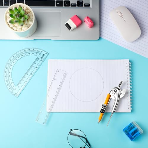 48 Pcs Geometry Protractor and Compass Set Geometry Student Math Set with Pencil and Clear Straight Ruler School Classroom Supplies for Study Office Drafting Wood Work Drawing