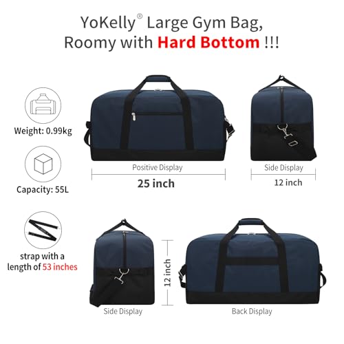 55L Large Duffle Bag for Men Travel - 25 inch Weekender Duffel Bag with Hard Bottom - Navy - color: Navy