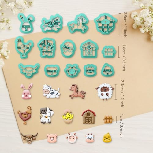 ORIGACH 14 Pcs Farm Animal Clay Cutters Set | Animal Shape Polymer Clay Cutter for Earring Making, Cow Rabbit Chicken Pig Lion Farm House Clay Cutters for Jewelry Making - style: Farm Animals