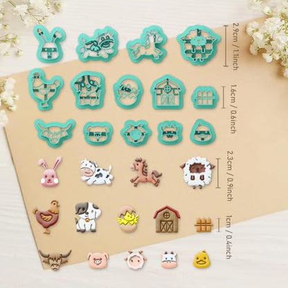 ORIGACH 14 Pcs Farm Animal Clay Cutters Set | Animal Shape Polymer Clay Cutter for Earring Making, Cow Rabbit Chicken Pig Lion Farm House Clay Cutters for Jewelry Making - style: Farm Animals