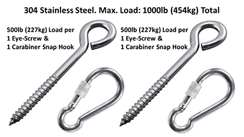 Heavy Duty Hammock Kits & Ceiling Hook Diamond Pad Eye Plates, 304 Stainless Steel & Black Zinc Galvanized Steel Corrosion Resistant, 2, 4 & 8 Packs - color: Eye-Bolt-Hammock-Kit-SILVER