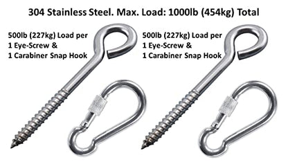 Heavy Duty Hammock Kits & Ceiling Hook Diamond Pad Eye Plates, 304 Stainless Steel & Black Zinc Galvanized Steel Corrosion Resistant, 2, 4 & 8 Packs - color: Eye-Bolt-Hammock-Kit-SILVER