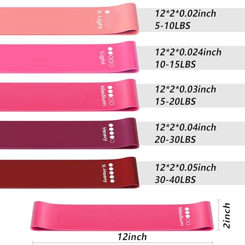 Resistance Bands for Working Out, Latex Exercise Bands Set of 5, Elastic Bands for Exercise with Workout Guide and Carry Bag, Fitness Bands for Strength Training, Yoga, Pilates, Home Workout - color: Red + Pink [Set of 5]