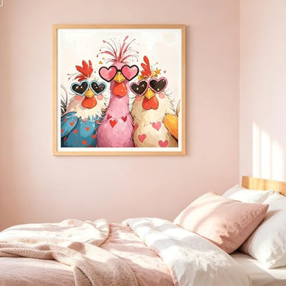 Diamond Art Painting Kits for Adults, Cute Chickens Full Drill Diamond Dots Paintings for Beginners, Funny Farm Animal Round 5D Paint with Diamonds Pictures Gem Art Painting Kits DIY Crafts 14x14In - color: Chicken