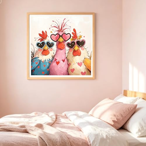 Diamond Art Painting Kits for Adults, Cute Chickens Full Drill Diamond Dots Paintings for Beginners, Funny Farm Animal Round 5D Paint with Diamonds Pictures Gem Art Painting Kits DIY Crafts 14x14In - color: Chicken