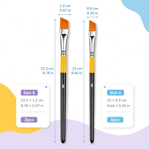 6 Pieces Angled Paint Brush Set, Artist Paintbrushes 1/2 Inch Flat Angular | Acrylic, Watercolor, Oil & Gouache, Small Detail & Craft Art Brush, for Paint by Numbers, Miniature