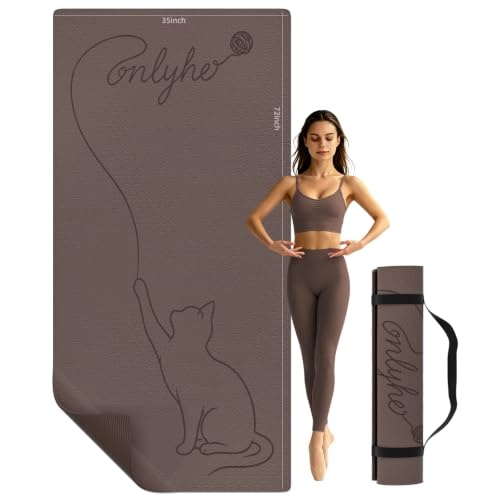 Extra Large Yoga Mat 10mm Thick, Wide & Long Non Slip Floor Mat, Tear Resistant Exercise Mat for Indoor Home Workouts, Pilates & Gym, Suitable for Men and Women(72"x35") - color: Light brown + Dark brown