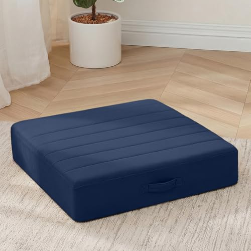 MeMoreCool 24 Inch Square Floor Pillow for Adults, Navy Foam Floor Cushion - color: Navy Blue, size: 24 Inch