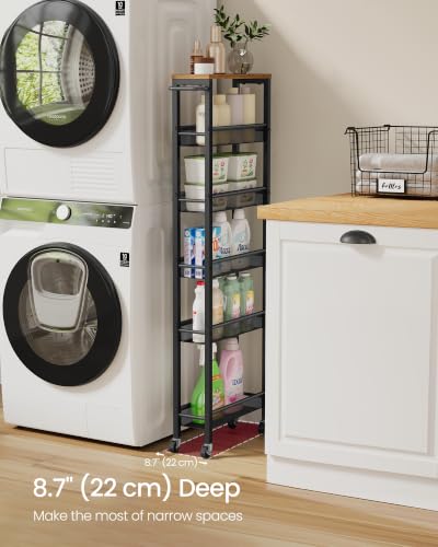VASAGLE 6-Tier Utility Rolling Laundry Cart, 17.9 x 5.9 x 51.7 inch - color: Rustic Brown + Matte Black, size: 6 Tiers (5.9"D x 51.7"H)