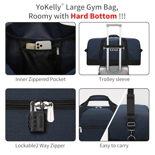 55L Large Duffle Bag for Men Travel - 25 inch Weekender Duffel Bag with Hard Bottom - Navy - color: Navy