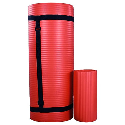 BalanceFrom 71x24 Inches Yoga Mat with Knee Pad and Optional Blocks – Extra 1-Inch Thick Non-Slip Foam with Anti-Tear Surface and Carrying Strap for Home, Studio, or Gym Workouts - color: Red, style: Mat & Knee Pad & Yoga Blocks