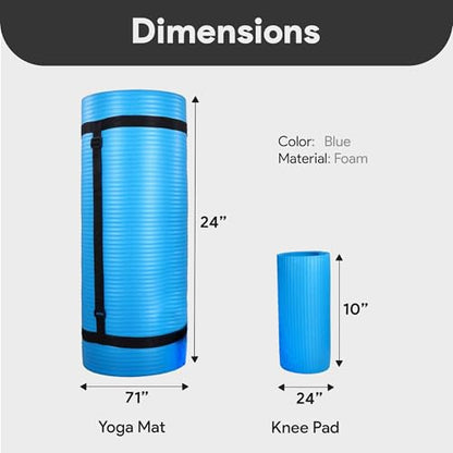 BalanceFrom 71x24 Inches Yoga Mat with Knee Pad and Optional Blocks – Extra 1-Inch Thick Non-Slip Foam with Anti-Tear Surface and Carrying Strap for Home, Studio, or Gym Workouts - color: Blue, style: Mat & Knee Pad