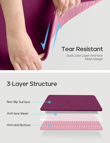 Heathyoga Yoga Mat Non Slip TPE Pilates Exercise Mats for Home Workout Gym Fitness Eco Friendly Thick Hot Yoga Mat with Strap Body Alignment,72"x 26" Thickness 1/4" - color: Deep Purple