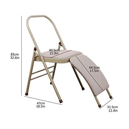 INNOLIFE Yoga Auxiliary Chair with Lumbar Back Support Foldable Balance Training with Purple Yoga Resistance Band - color: Grey with yoga resistance band