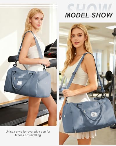 Gym Bags Womens Mens with Shoes Compartment and Wet Pocket Travel Duffel Bag for Women for Plane Sport Gym Tote Bags Swimming Yoga Waterproof Weekend Overnight Carry on Bag Hospital Holdalls - color: A8-Grey Blue