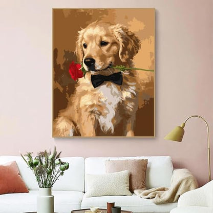 ZRIZQ Paint by Numbers Kit for Adults Beginner Animal,Dogs,16x20 | Full set with wooden brushes,rolled canvas,rich paints.Calming activity.Beginner friendly.Just open and paint. - color: 16"X20"Rolled Canvas(Frameless)-Dog 2