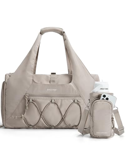 BAGSMART Gym Bag for Women, Lightweight Duffel with Shoe Compartment, Tote Bag with Wet Pocket for Yoga Travel, Camel - color: Camel, style: Casual Tote