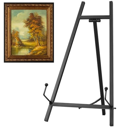 Leinuosen 1 Pcs Metal Easel Stand 16.5" H x 8.7" W x 4.3" D Table Top Easel Stand for Display Tripod Art Picture Mirror Modern Plate Holder for Display Book Photo Wedding Sign (Black) - color: Black