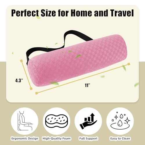 Coeyese Lumbar Roll Pillow for Lower Back Support, Pink, Short-11 * 4.3'' - color: Pink, size: Short-11*4.3''