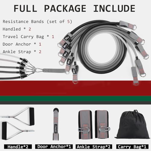 Resistance Bands with Handles, Exercise Bands with Handles, Door Anchor - color: Black-gray-set -200lbs