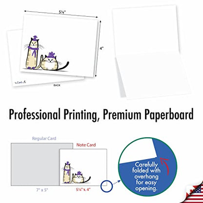 The Best Card Company - 10 Blank Yoga Note Cards (4x 5.12 Inch) - Boxed Notecards with Envelopes, Cute Animal Cards, Zen Assortment - Purple Purrs M3966 - style: Purple Purrs