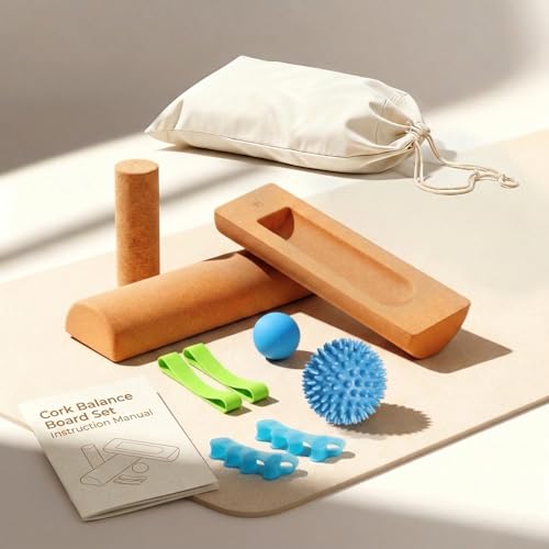 Cork Balance Board Kit for Foot & Ankle Strengthener Training, 8-Piece Set | Cork Set for Physical Therapy, Plantar Fasciitis Recovery, Core Stability, Enhanced Foot Function, Mobility and Prevent Falls