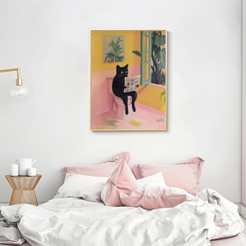 Black Cat Diamond Art Kits for Adults Diamond Painting Kit for Beginner | Bathroom Animal 5D Funny DIY Diamond Dots Full Drill Crafts for Gem Art Dot Art for Adults Home Wall Decor for Teens 12x16 in - color: DP03498